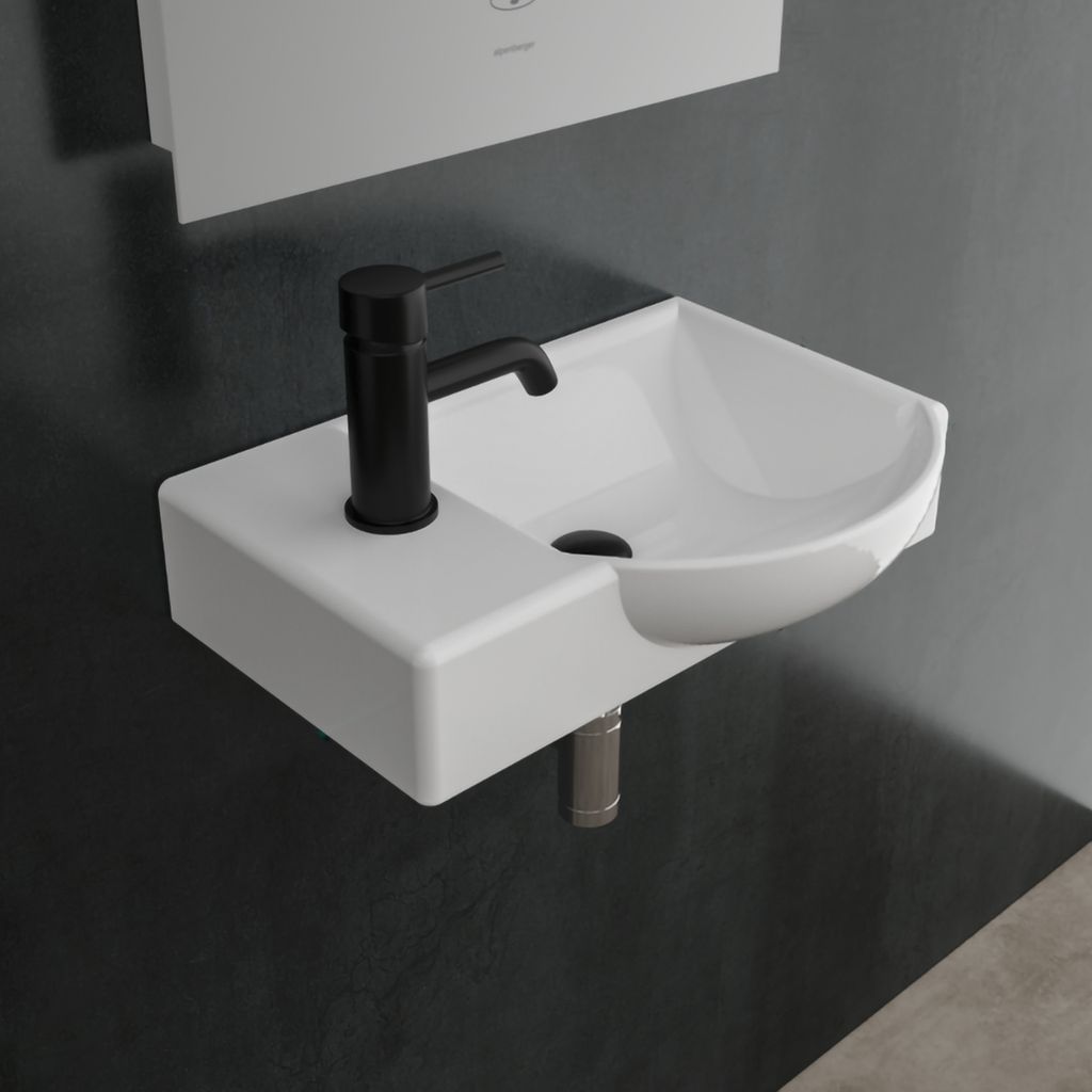 Alpenberger Waschplätze | Keramik Waschbecken Eckig Oval 45 cm Breit | Kleiner Waschtisch mit Hahnloch & Überlauf | Wandwaschbecken Einbauwaschbe...