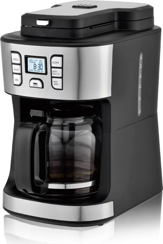 Cafetière à filtre programmable 18 tasses en acier inox noir 950W 2L