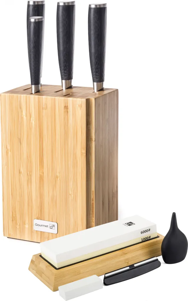Couteaux damas G21 avec manche ergonomique et socle bambou naturel