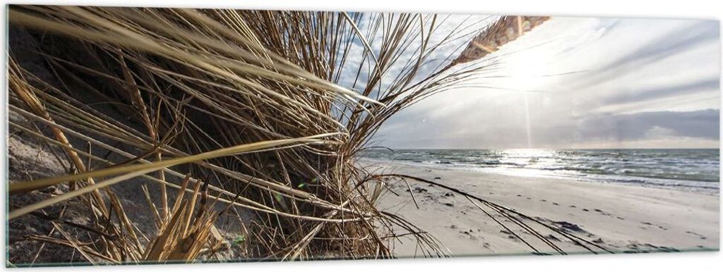 Bilder auf glas - Einteilig - Küste Perspektive Gras - 160x50cm - Glasbilder - Wandbilder - Bilder - zum Aufhängen bereit - Wanddekoration aus Gl...