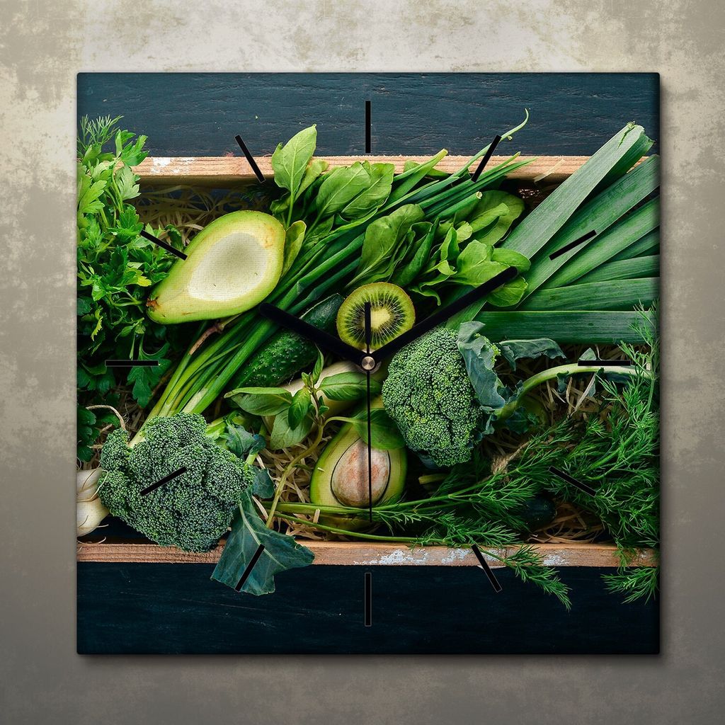 Wohnzimmer Leinwand Uhr Geräuschlos Küche 30x30 Gemüse, Farbige, schwarze Zeiger