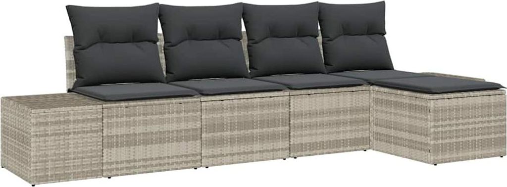 vidaXL Garten-Sofa-Set mit Kissen 5 pcs Hellgrau Poly-Rattan