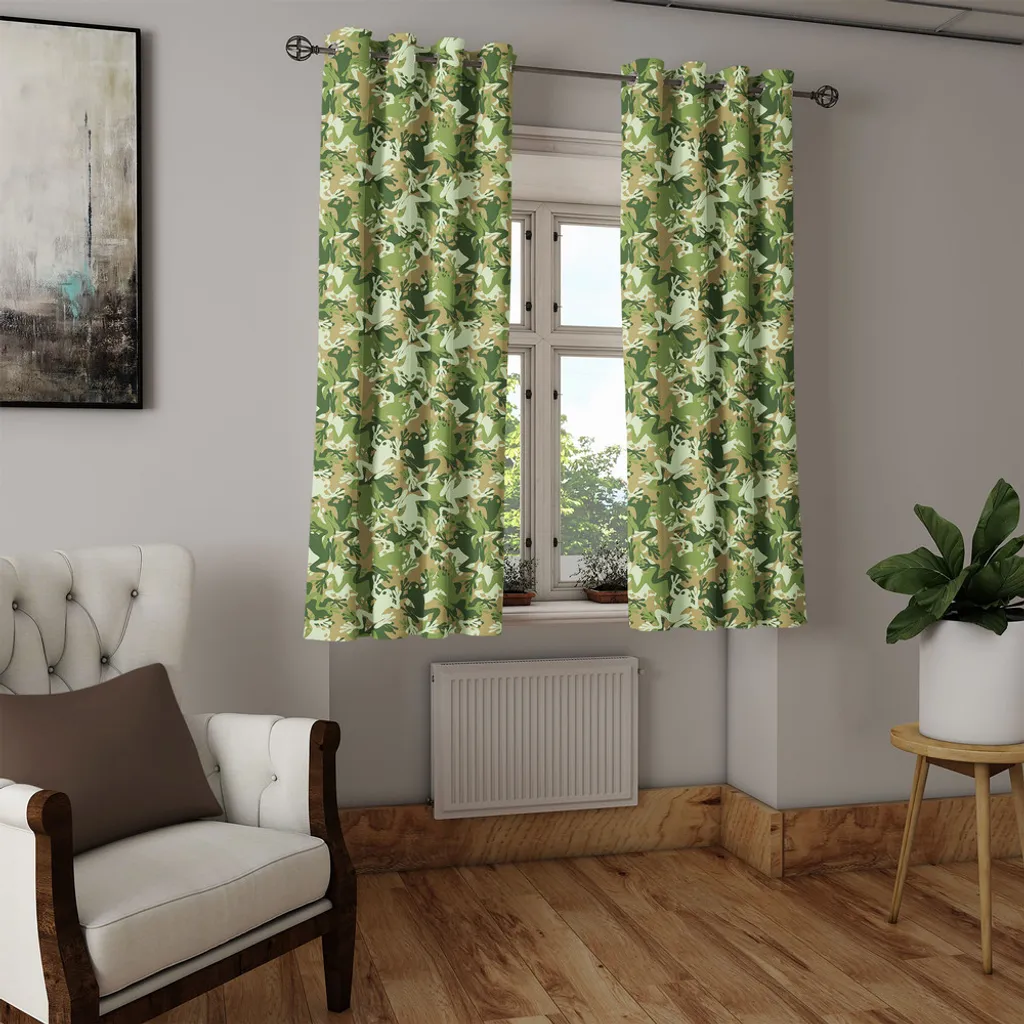 ABAKUHAUS Tenda con occhielli Animal, design militare mimetico con teschi e motivi a rane assortiti, tende decorative a 2 pannelli per finestre, 280 cm x 175 cm, verde salvia - 3