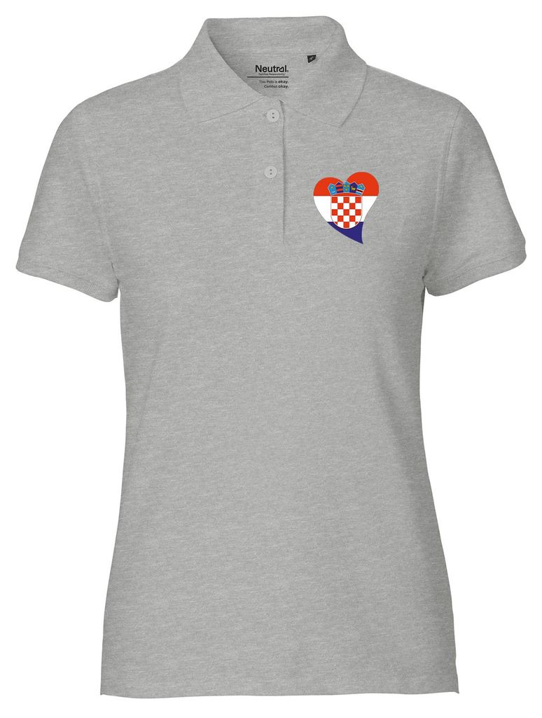 Huuraa Damen Polo Shirt Kroatien Flagge Herz M Sport Grey Bio Baumwolle Fairtrade Poloshirt Geschenkidee