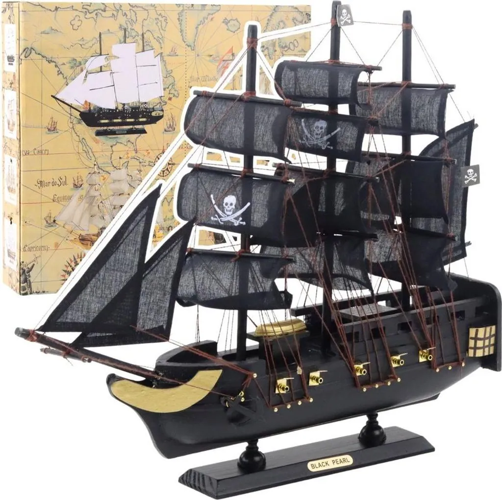 Voilier décoratif Black Pearl 40cm - Habillez vos étagères avec ce bateau bois