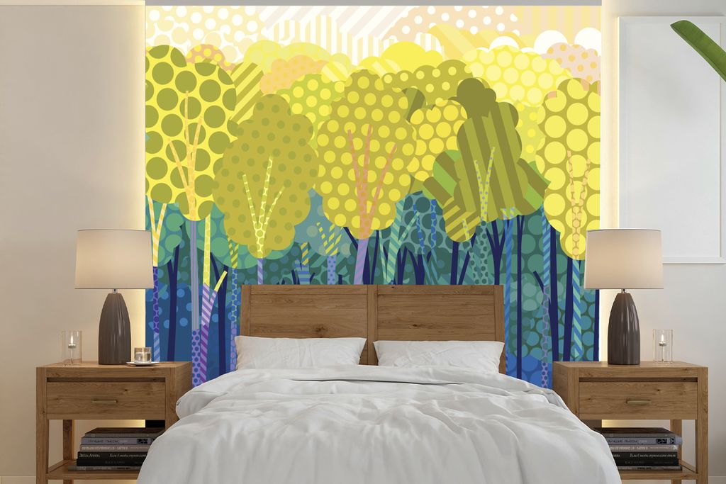 MuchoWow Fototapete für Wohnzimmer oder Schlafzimmer Wandtapete Vinyl Motivtapete Eine Illustration von grünen Bäumen in einem Wald - 260x260 ...