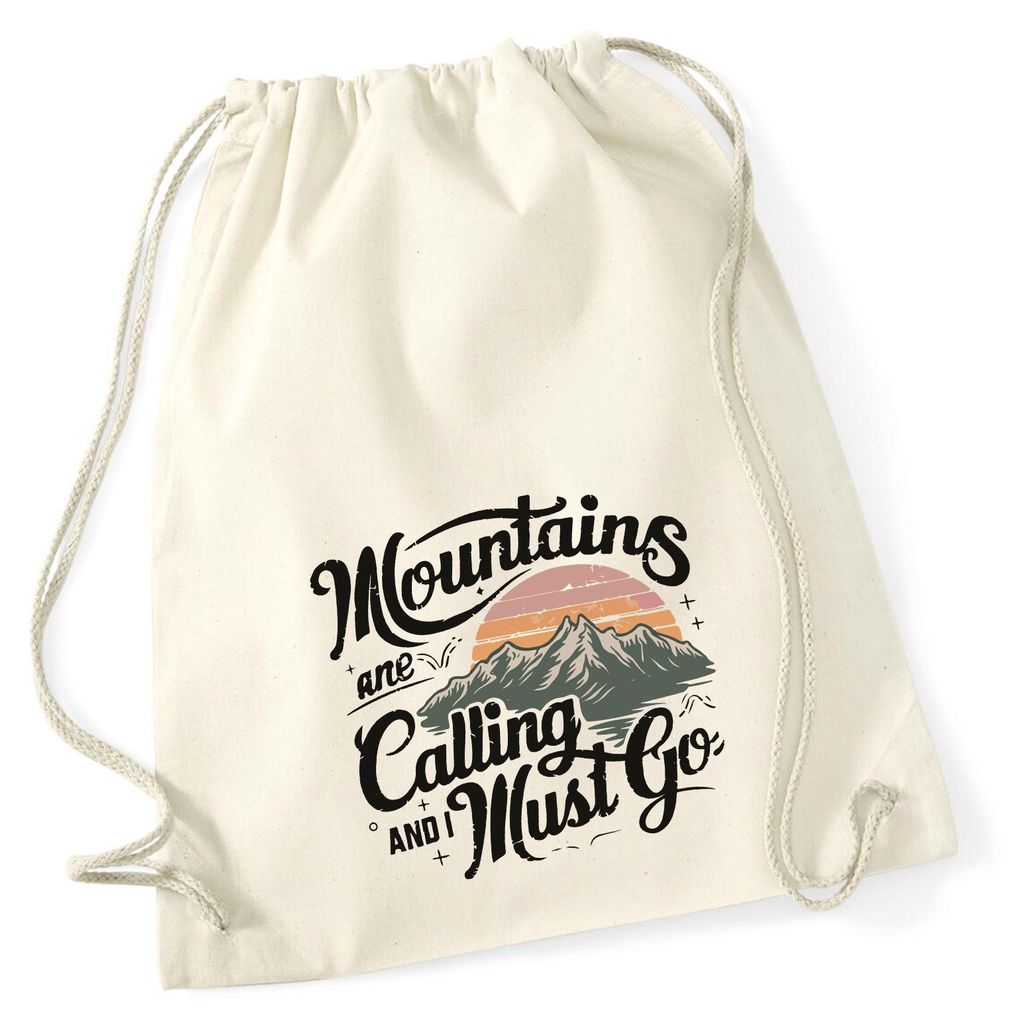 Huuraa Turnbeutel Mountains are calling and i must go 12 Liter Natural Baumwolle Rucksack Geschenkidee