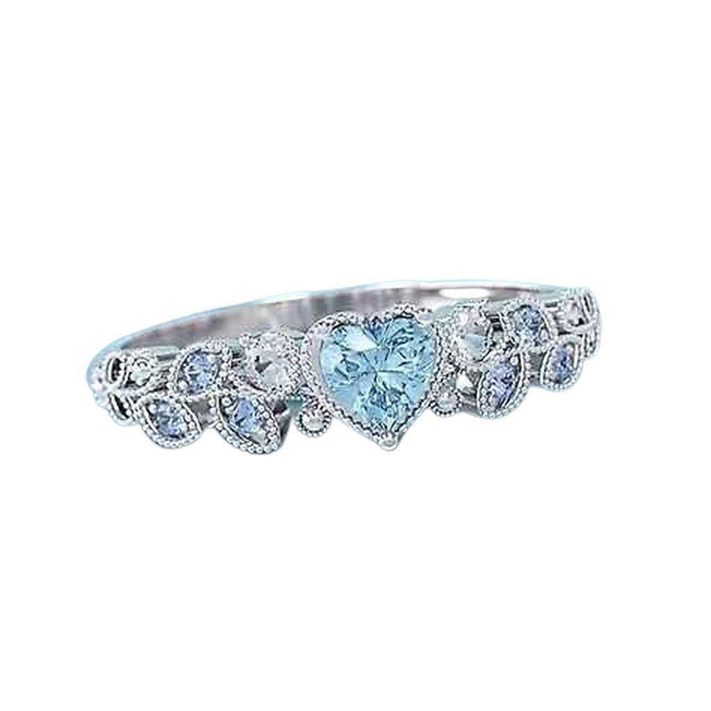 Damen-Ring, Blattform, Strass-Schmuck, eleganter, exquisiter Ring für Hochzeit-Blau,US 11