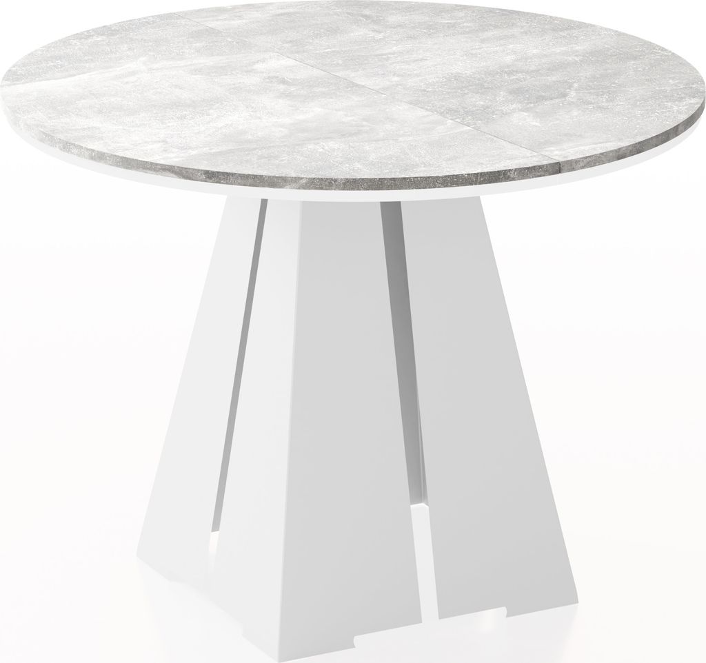 Runder ausziehbarer Esstisch mit weißem Metallgestell - Moderner industrieller Tisch für Esszimmer oder Küche - 100 cm bis 180 cm - EU - Grauer...