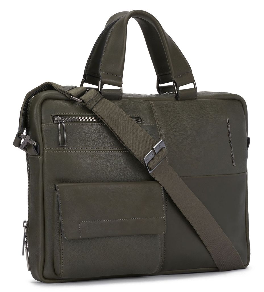 PIQUADRO Pulse Herren Aktentasche Leder/Stoff - Business Tasche Für Laptop Bis 15 Zoll Grau