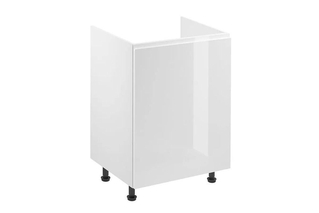 Spülschrank 60 cm ohne Arbeitsplatte Küchenunterschrank mit 1 Tür, Aspen D60Z P/L Weiß/Hochglanz