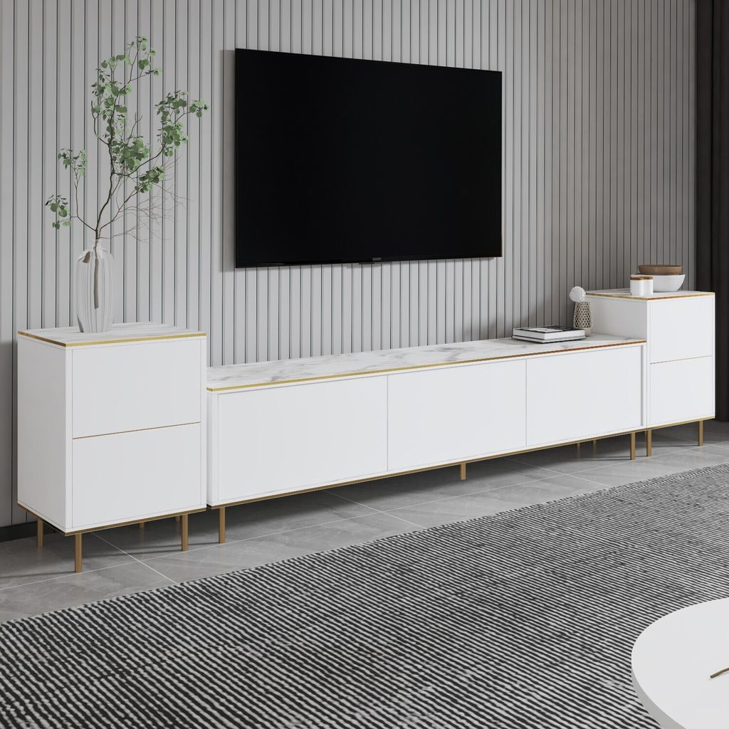 Skye Decor, Imaj - Marble, White, TV-Ständer, Weißer Marmor, 100 % MELAMINBESCHICHTETE SPANPLATTEN, 180 x 45,2 x 35 cm