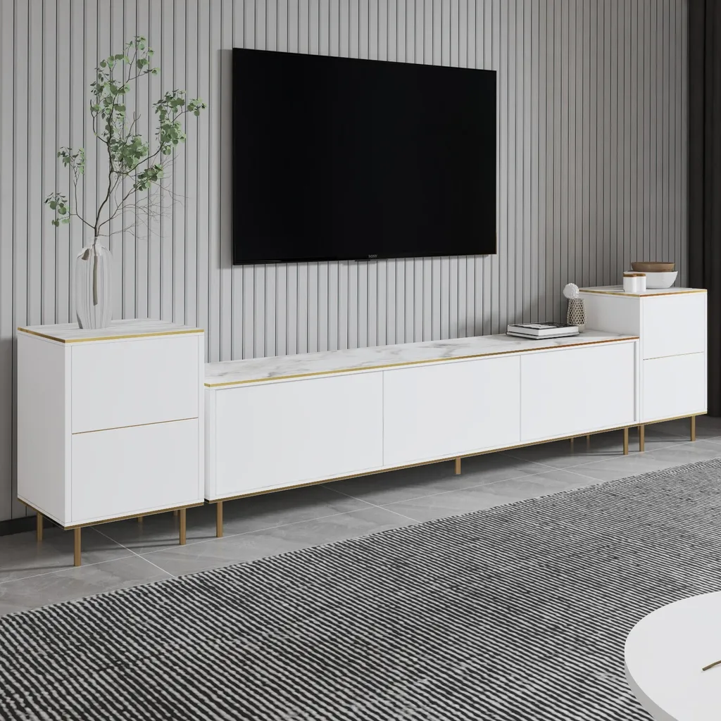 Meuble TV Imaj Skye Decor en marbre blanc 180cm, mélamine de qualité