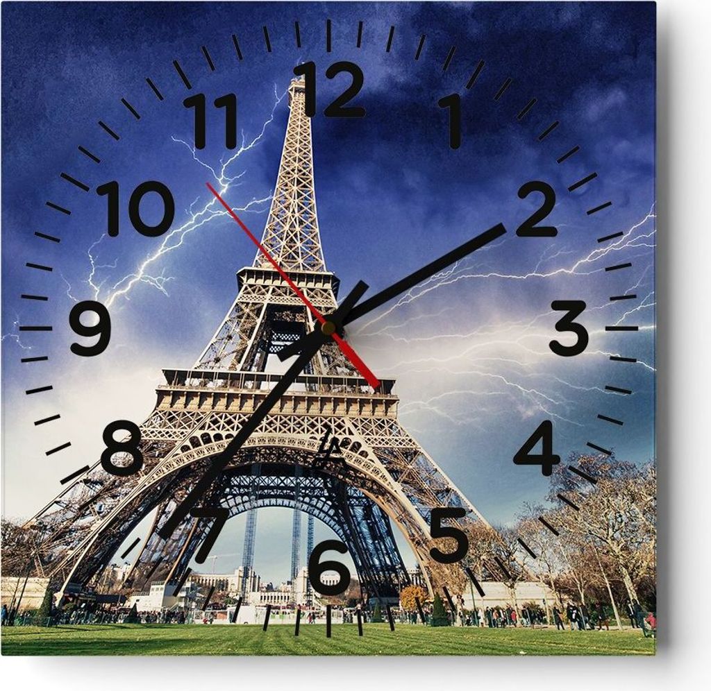 Wanduhr - Quadrat - Glasuhr - Eiffle Paris Turm - 40x40cm - Schleichendes Uhrwerk - Lautlos - zum Aufhängen bereit - Dekoration Modern - Wanddekor...