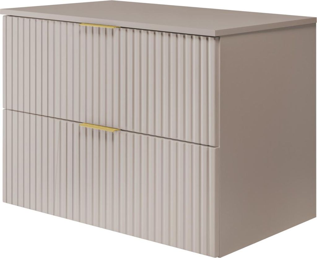 Waschtischunterschrank, Mattweiß, 80 x 57 x 46 cm, silberner Griff + Arbeitsplatte