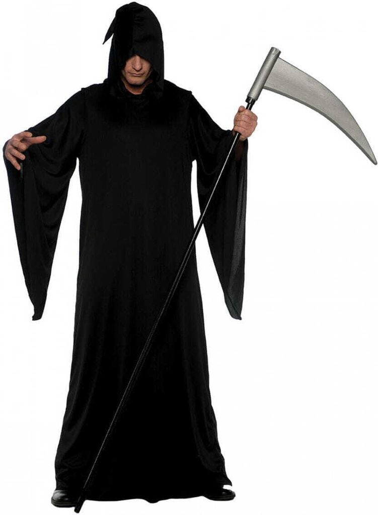 Schwarzes Sensenmann Kostüm für Halloween Größe: XL-XXL 54-56