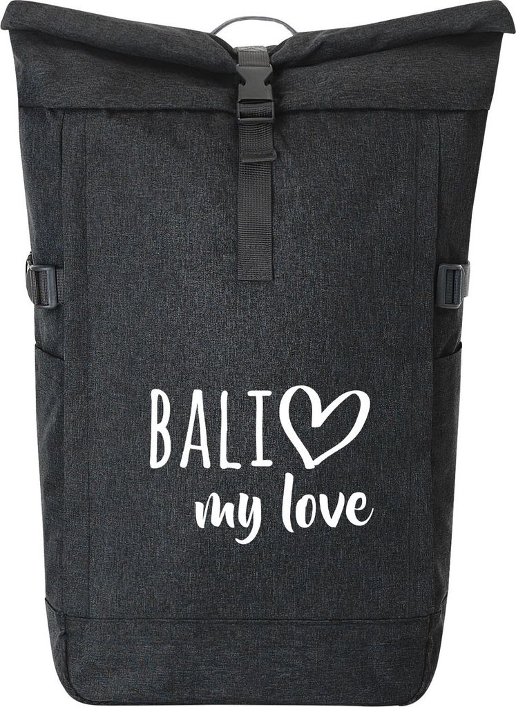 Huuraa Kurierrucksack Bali my love 30-44 Liter Black Melange Fairtrade Rolltop Rucksack Geschenkidee
