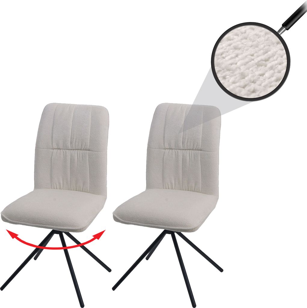 2er-Set Esszimmerstuhl MCW-N99, Küchenstuhl, drehbar Auto-Return, Stoff/Textil Chenille (340g/m²) creme