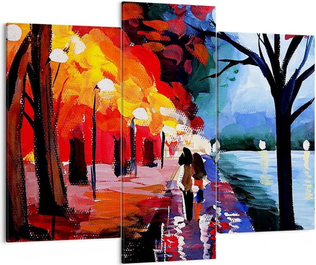 Bild auf Leinwand - Leinwandbild - Grafik Abbildung See Abend - 130x100cm - Wand Bild - Wanddeko - Leinwanddruck - Bilder - Kunstdruck - Wanddekora...