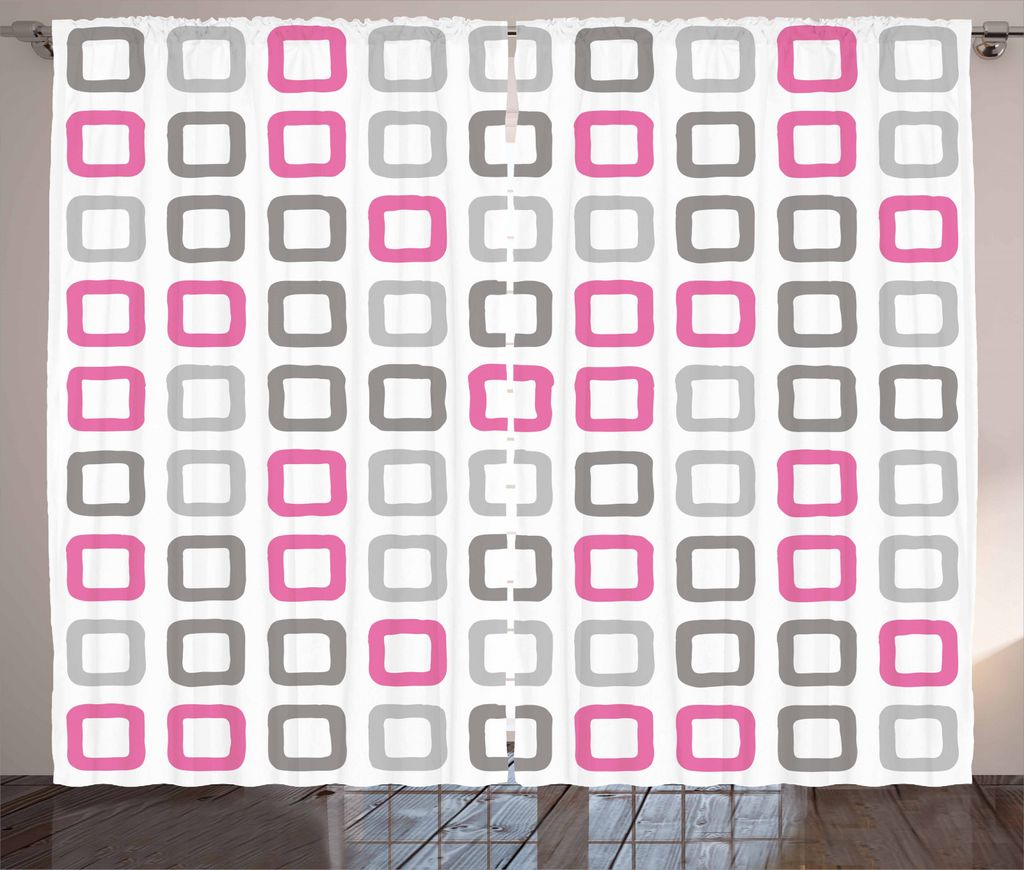 ABAKUHAUS Geometrisch Rustikaler Gardine, Quadratische Felder Bild, Schlafzimmer Kräuselband Vorhang mit Schlaufen und Haken, 280 x 245 cm, Weiß ...