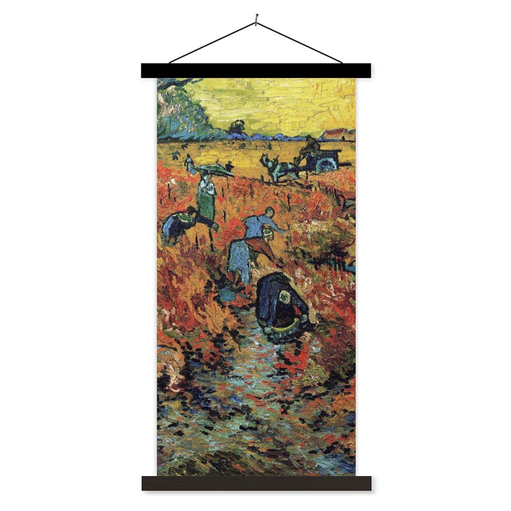 MuchoWow Textilposter Der rote Weinberg - Vincent van Gogh 90x180 cm mit schwarzem Rahmen - Dekoration Wohnzimmer