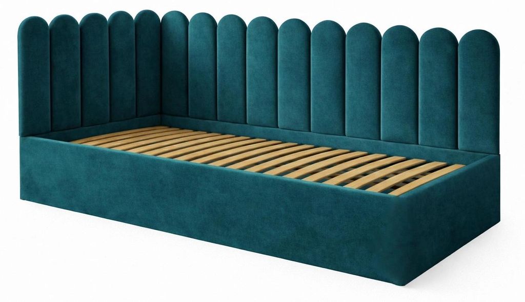 Jugendbett JUNIOR 120x200 Wandpaneele Türkis Velvet Bettkasten
