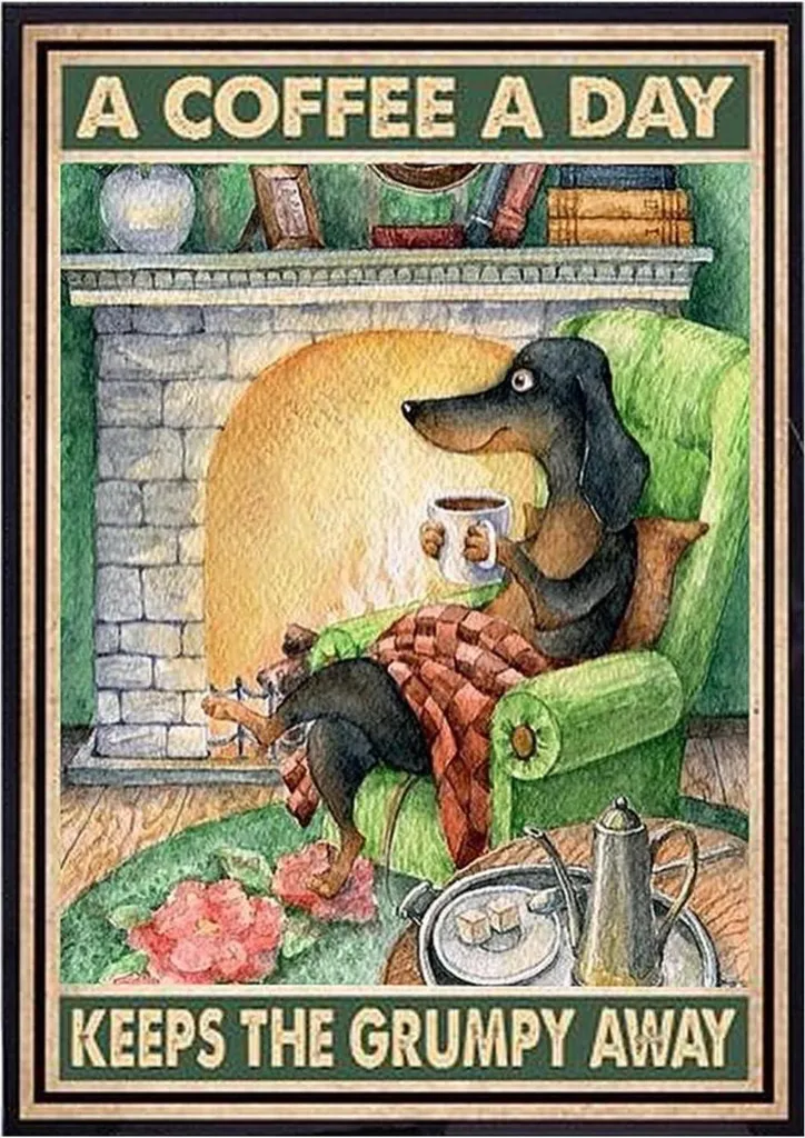 Plaque métal vintage Café Chien : décorez vos murs facilement 20x30cm