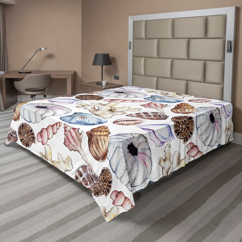 ABAKUHAUS Muscheln Bettlaken, Muschel Korallen Aquarell Seeigel Sealife Reef Warm Weather Hintergrund Strand, weiches bequemes oberes Bettlaken fü...
