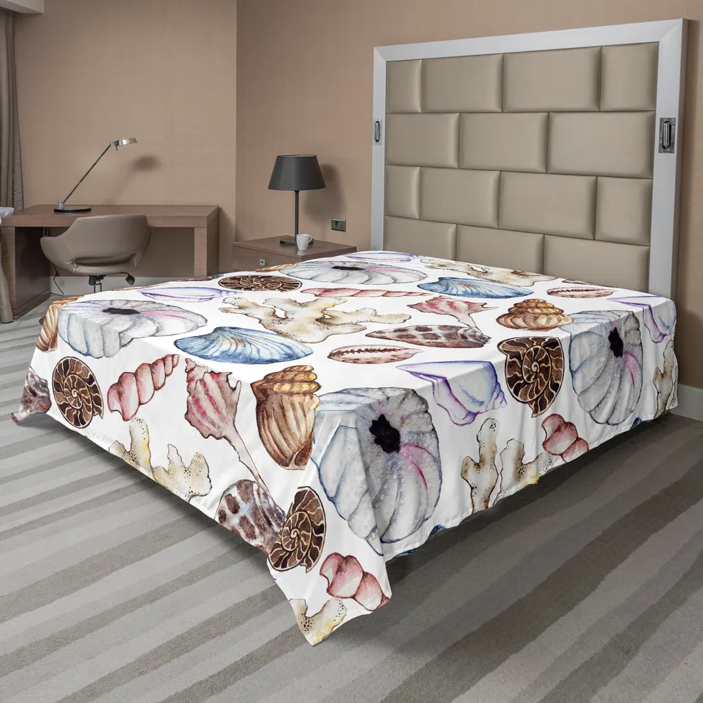 Drap de dessus doux motif bord de mer pour grand lit décoratif 1 pièce