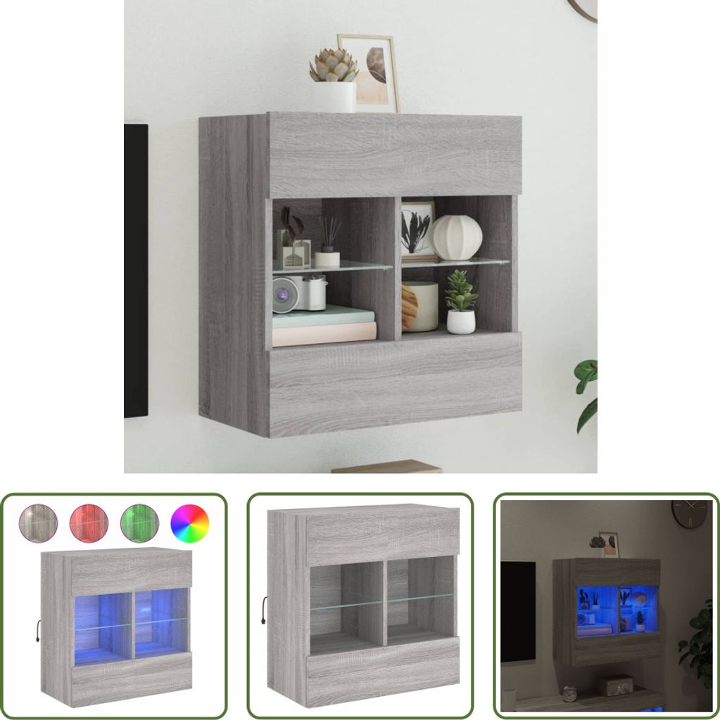 The Living Store TV-Wandschrank mit LED-Leuchten Grau Sonoma 58,5x30x60,5 cm