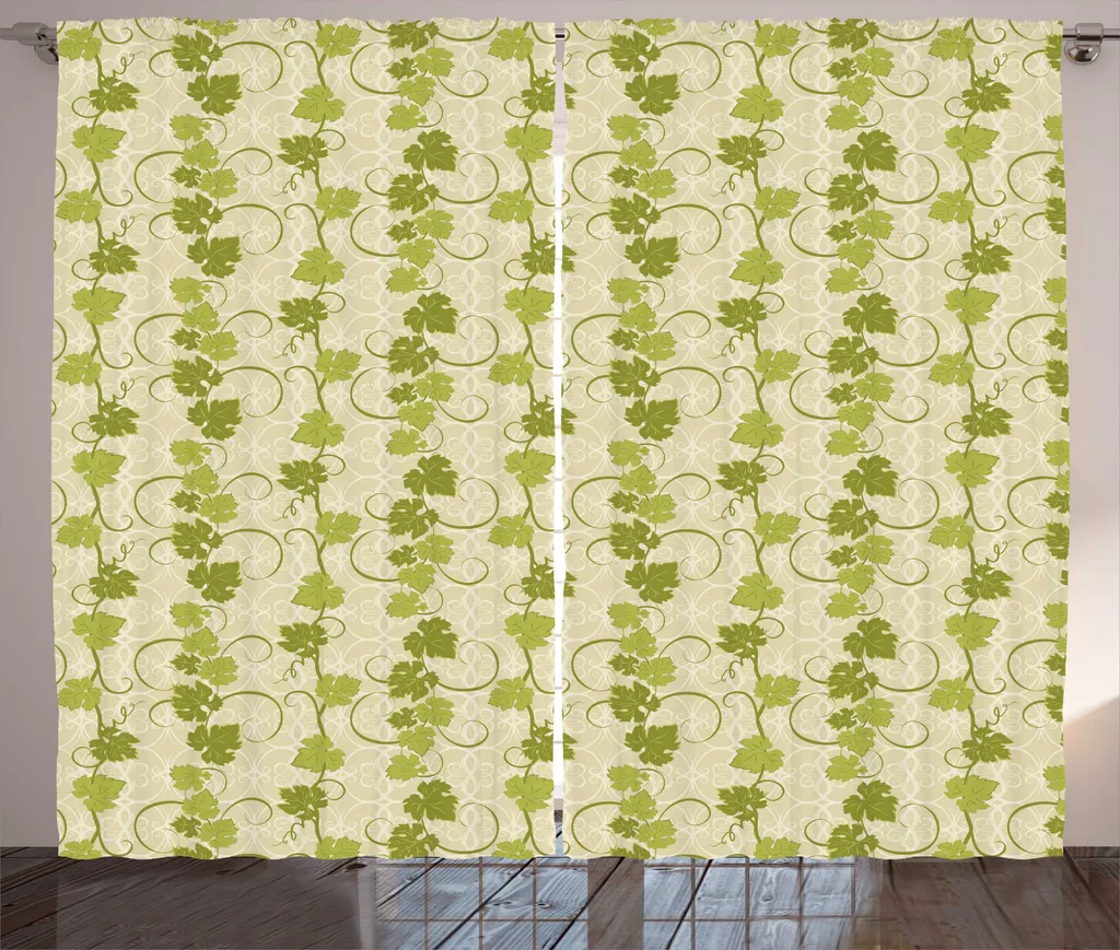 Rideau pour Chambre à Coucher Style Rustique Vert et Moutarde 225 cm