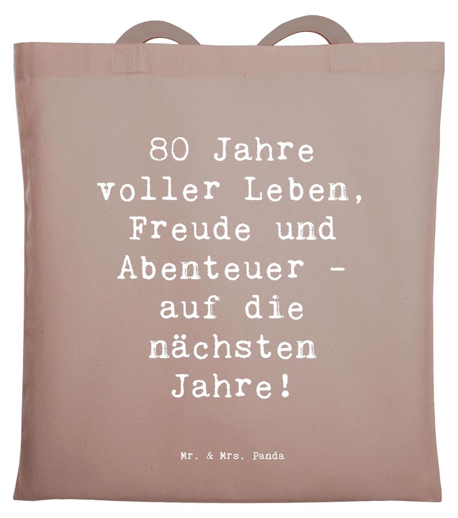 Mr. & Mrs. Panda Tote Bag Spruch 80. Geburtstag Abenteuer - Braun Pastell - Geschenk, Alter, Freude, Schultasche, Dankbarkeit, Beutel, Happy Birthd...