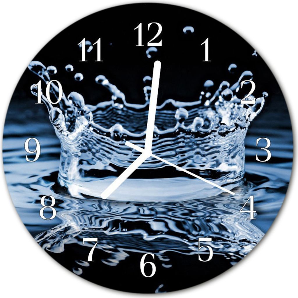 Glasuhr Wanduhr Küchenuhr Echt-Glas 30fi cm Wasser blau schwarz