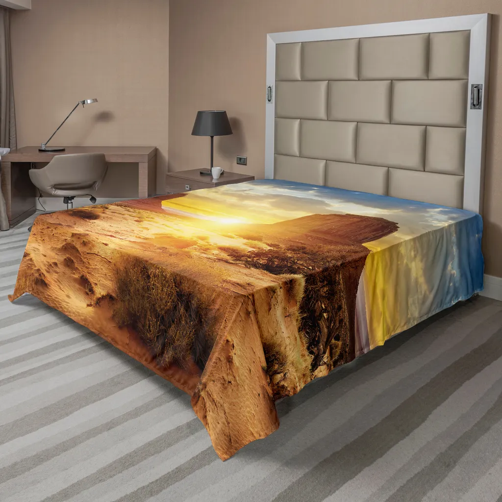 Drap plat doux Monument Valley Coucher de soleil Jaune Brun 260x228cm