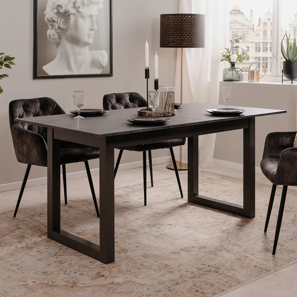 Table à manger extensible Austin anthracite effet ardoise L160/200 cm - 2