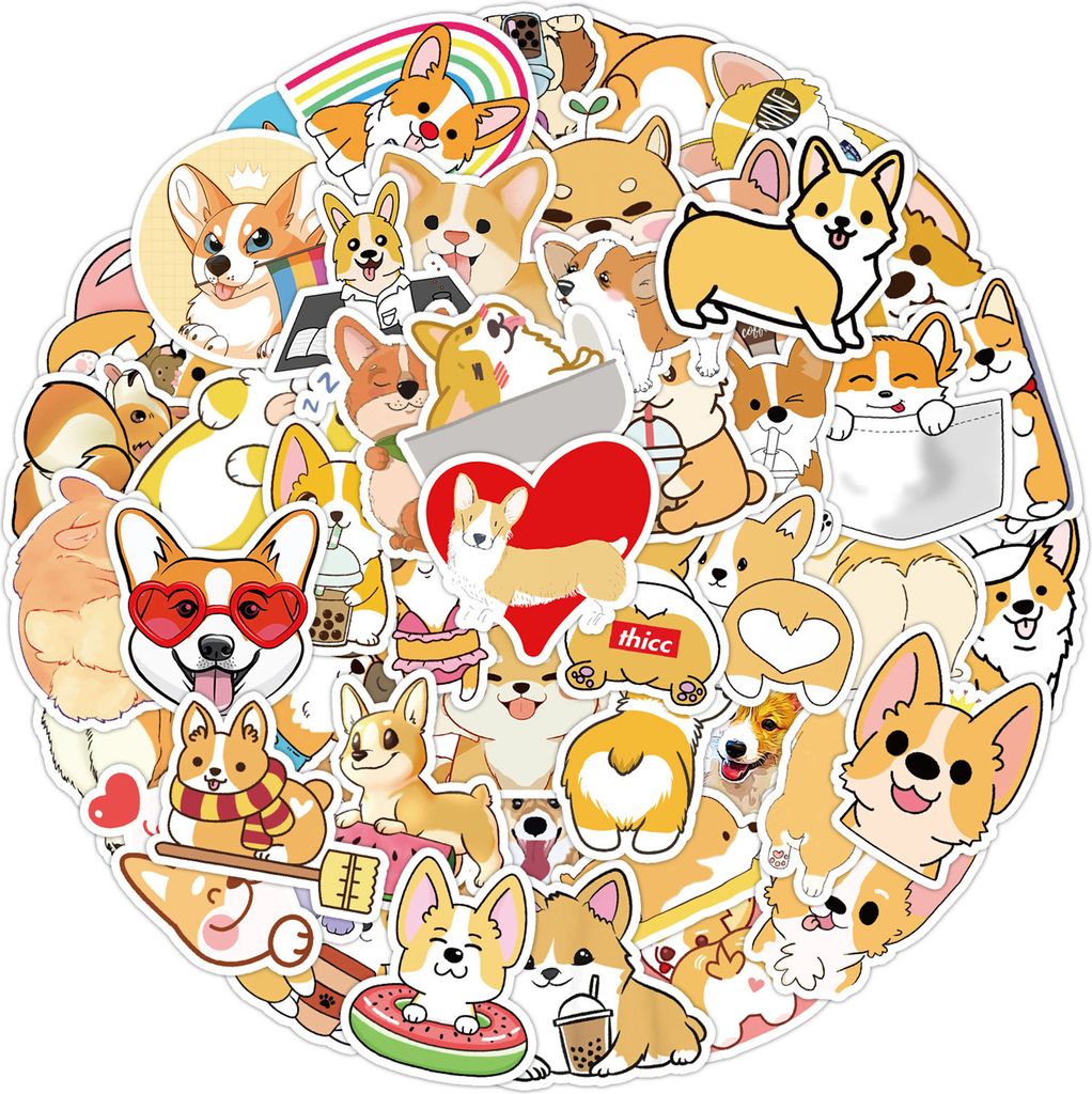 50 Teile/satz Telefon Abdeckung Aufkleber Cartoon Selbst-klebstoff Wasserdicht PVC Abnehmbare DIY Corgi Hund Tier Thema Gepäck Skateboard Aufklebe...