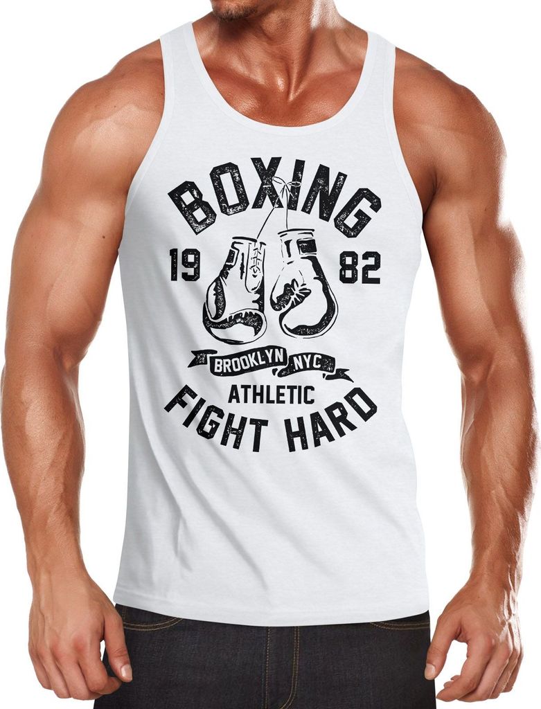 Herren Tank-Top boxen Boxing fight hard Brooklyn NYC Retro Motiv Sport Muskelshirt Muscle Shirt Neverless weiß XXL
