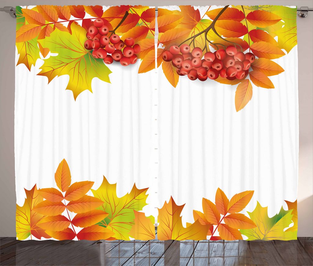 ABAKUHAUS Eberesche Rustikaler Vorhang, Herbst Zweige Border, Wohnzimmer Universalband Gardinen mit Schlaufen und Haken, 280 x 245 cm, Gelb Orange ...