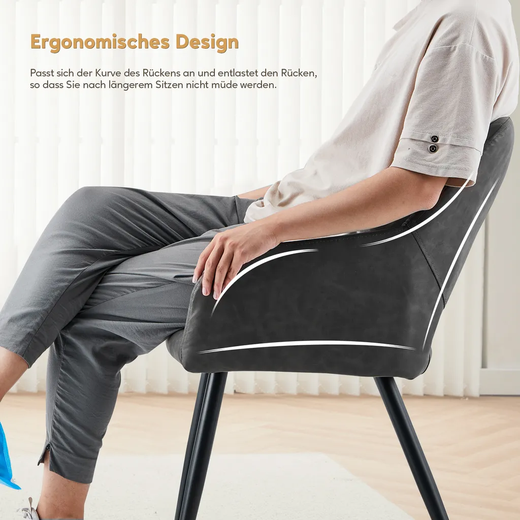 CLIPOP Chaises de salle à manger lot de 2 en similicuir gris moderne - 4