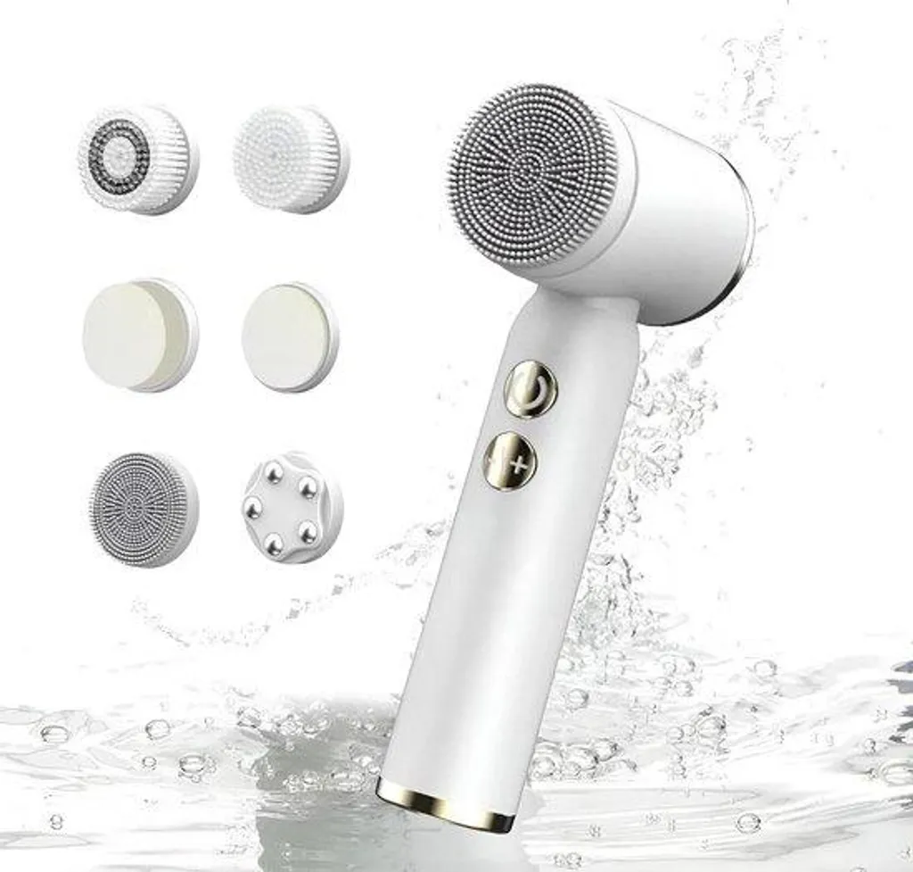 Appareil de soin visage multifonction 6-en-1 noir et titane brosse électrique