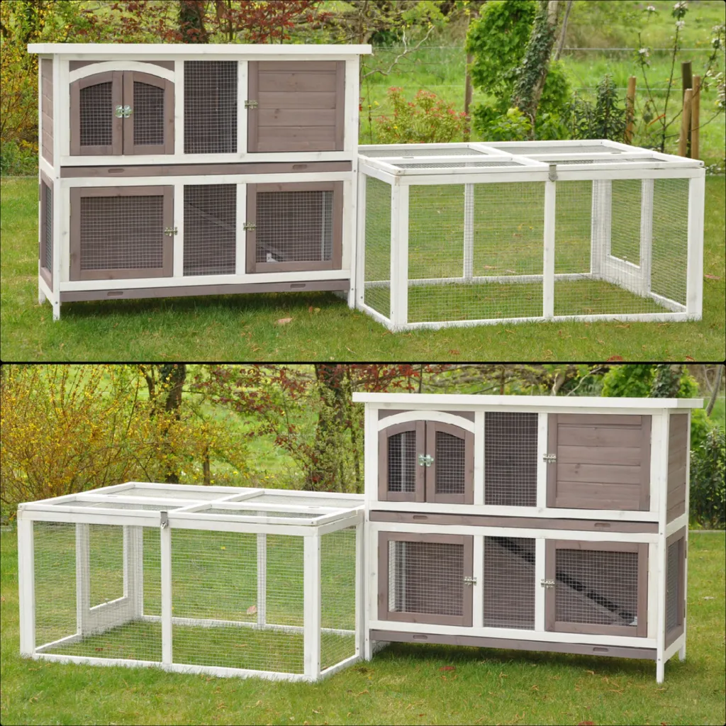 Clapier à lapins XXL Balu avec enclos extérieur grillagé - 233 x 90 cm