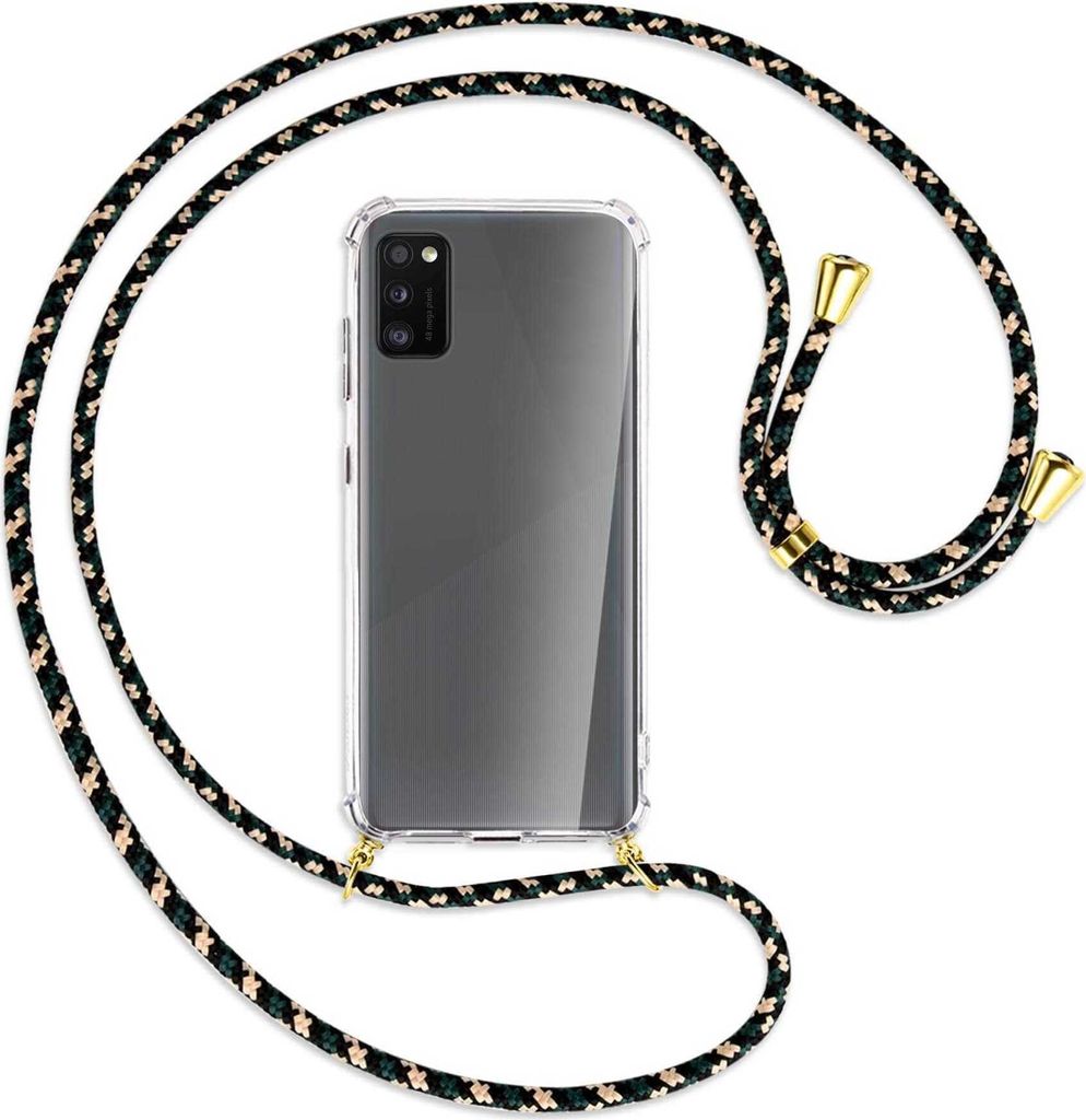 Handykette Backcover-Schutzhülle mit Band (Metall goldfarben) für Samsung Galaxy A41 (A415) - camouflage
