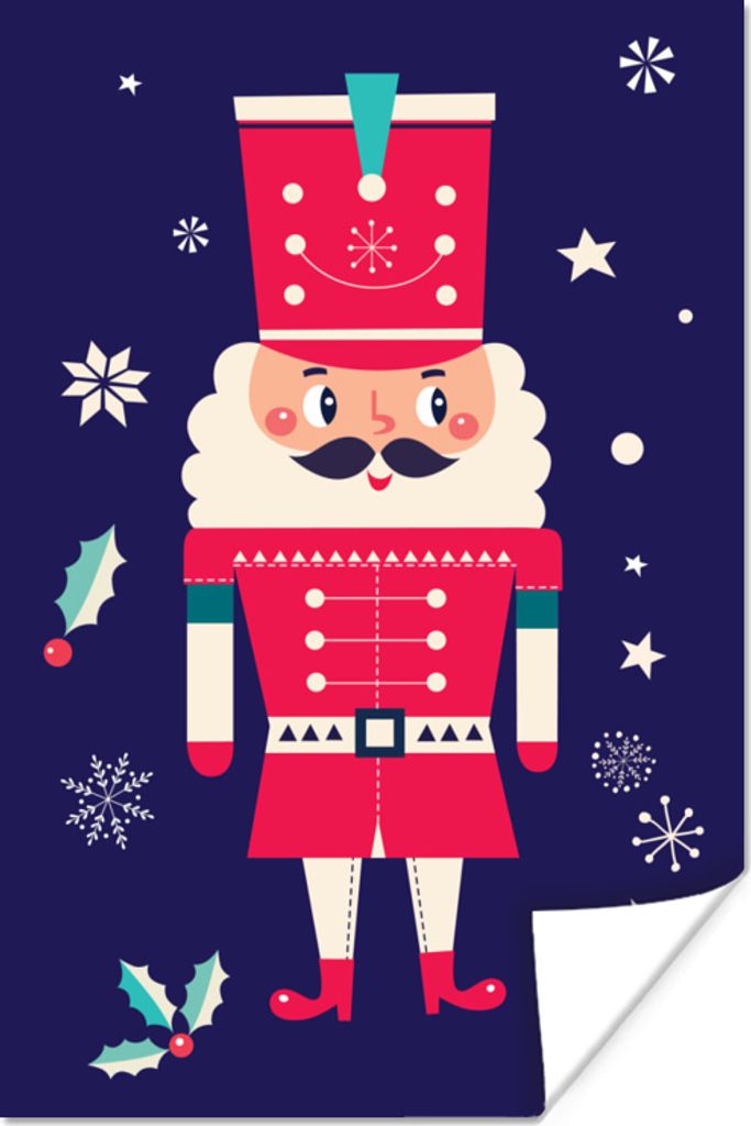 MuchoWow Poster Weihnachtsmann - Weihnachten - Stechpalme - Schnee 40x60 cm - Plakate für die Wand - Poster Babyzimmer