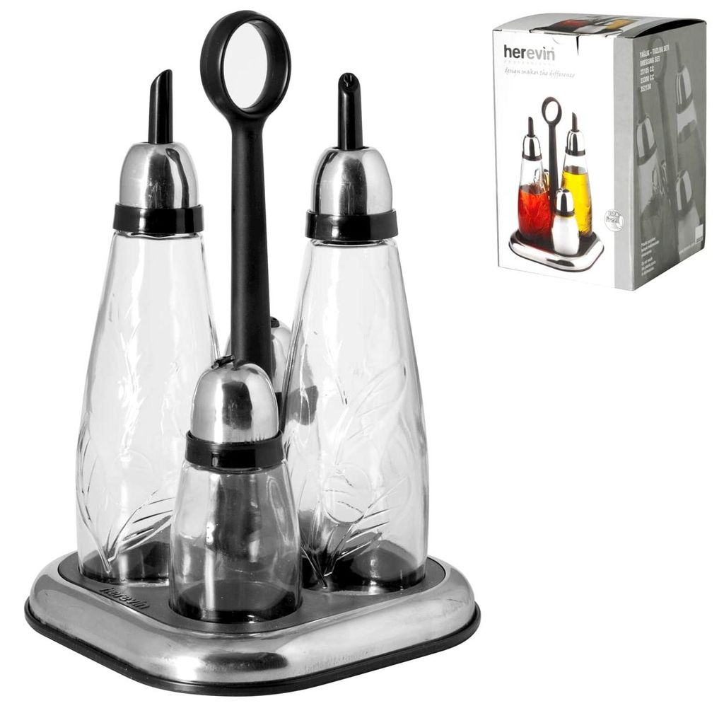 Home Set Ölmenage mit Ständer/Chromdeckel, Glas, transparent, 4-teilig