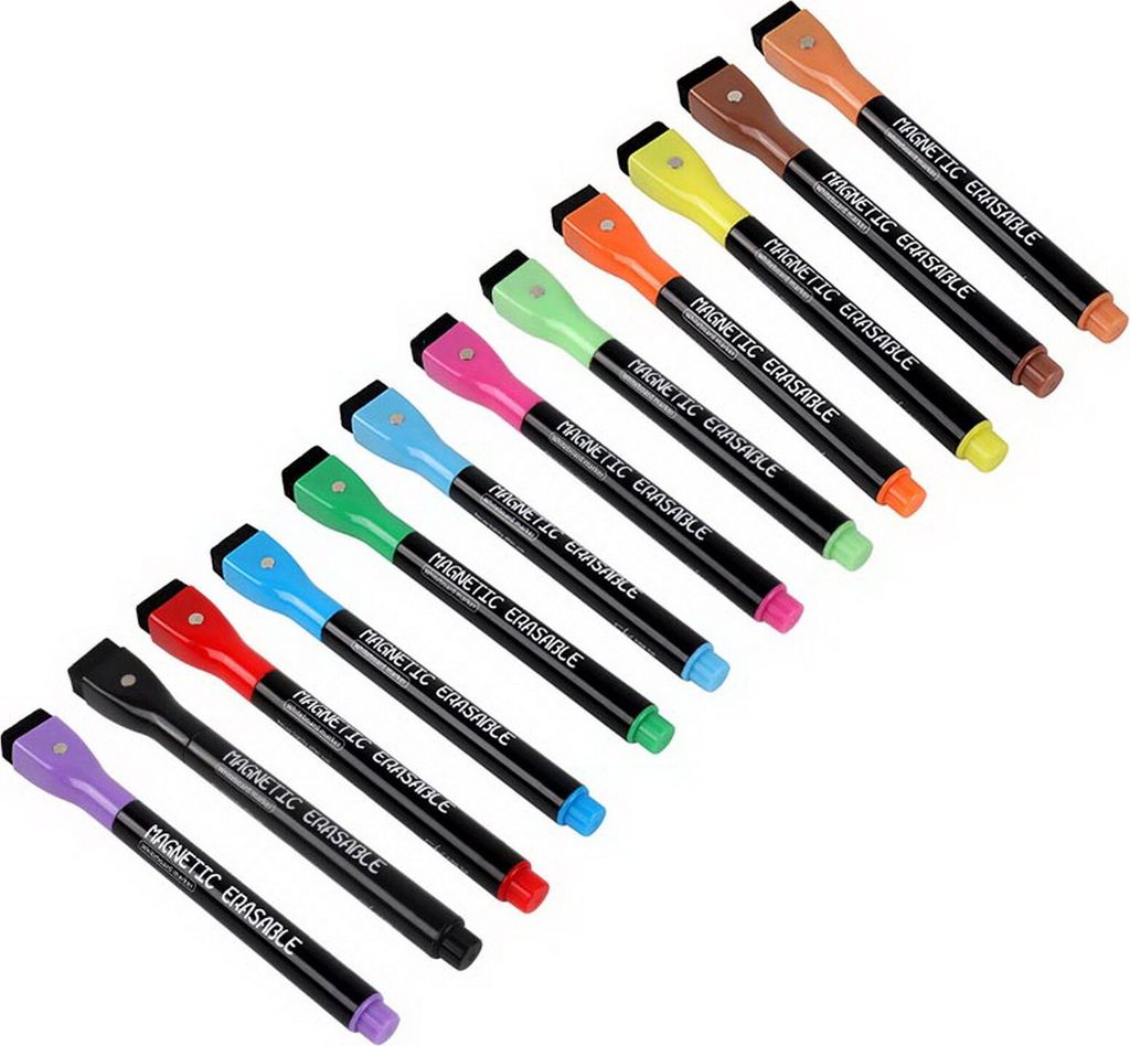 12 magnetische Flüssigmarker, trocken abwischbarer Textmarker für Kalender, Planungstafel, Whiteboard, Fenster/Spiegel, 12 Farben, Planer-Markier...