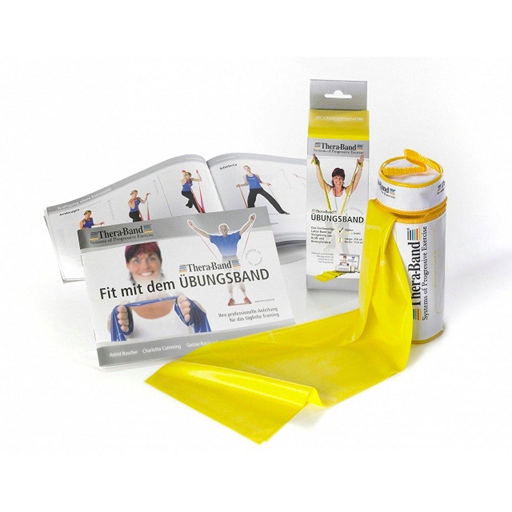 Thera-Band 2,5m GELB Leicht Dünn in der Zippbox + Übungsanleitung THERABAND