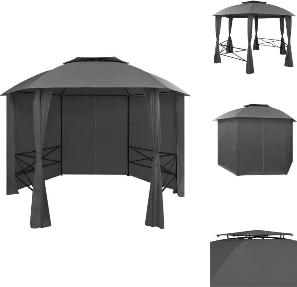 vidaXL Gartenpavillon mit Vorhängen Sechseckig 360x265 cm - Pavillons & Partyzelte