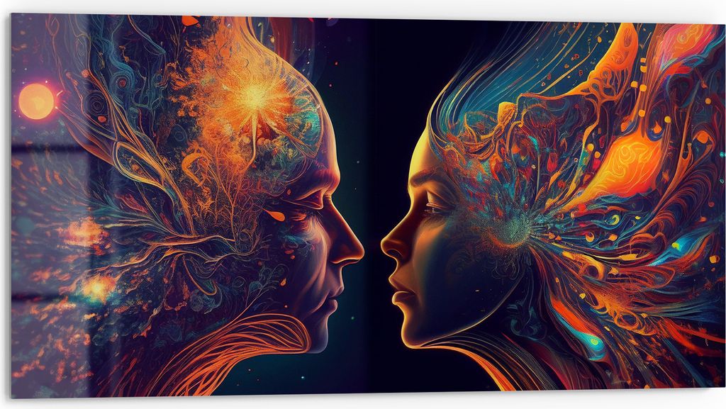 DEQORI Küchenrückwand Glas 80x40 cm 'Kosmische Geistesreise' Spritzschutz Bad Rückwand Küche