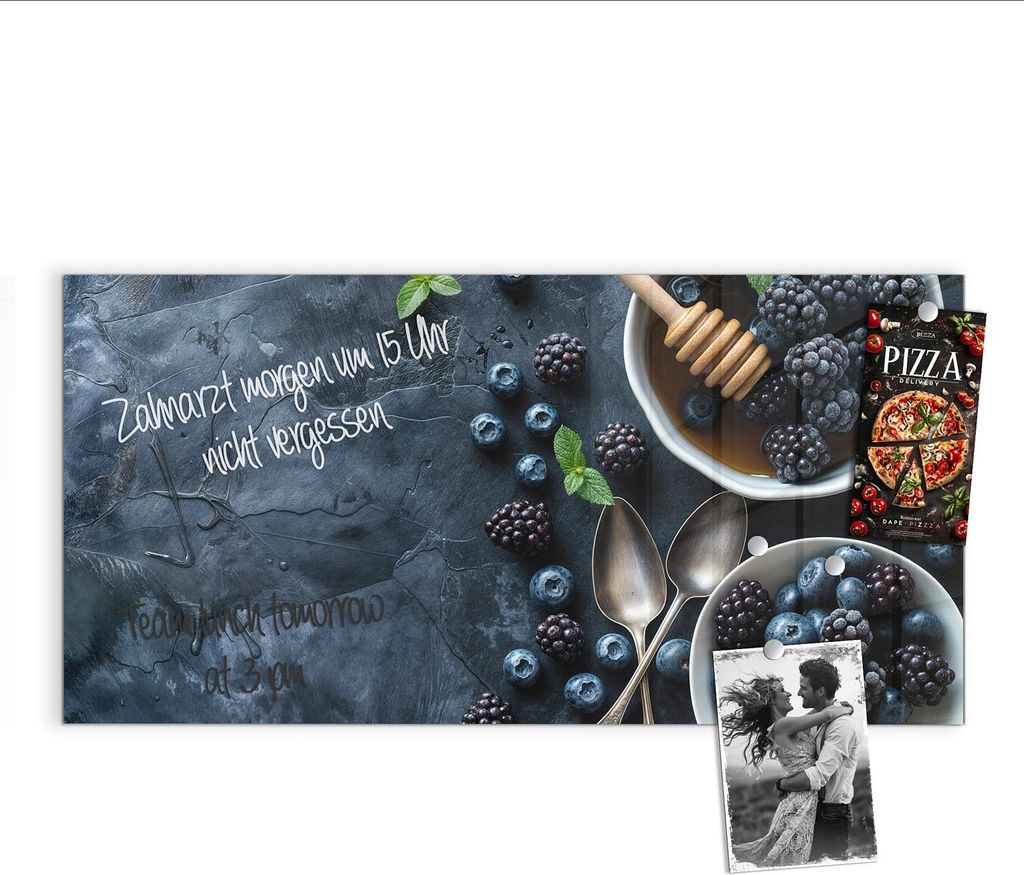 Magnettafel 100x50cm Pinnwand Whiteboard beschreibbar - Blaubeeren Stillleben