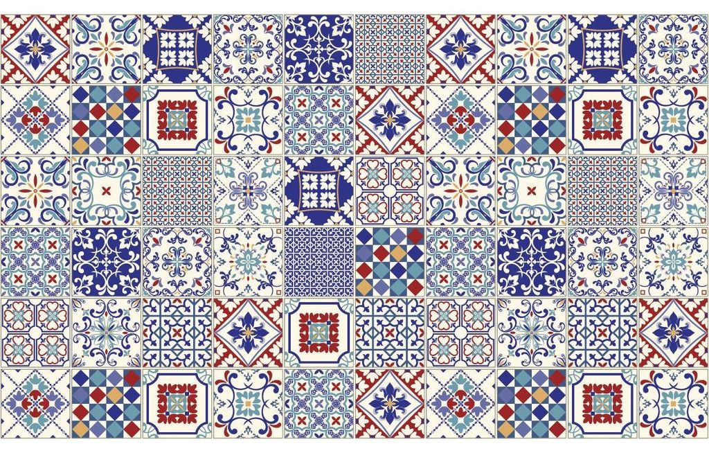 Selbstklebende Fliesenaufkleber für Küche und Bad – 60 Zementfliesenaufkleber, Azulejos Oliveira Design – 60 Aufkleber, 20 x 20 cm